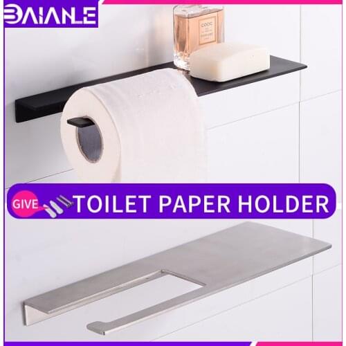 Toilet paper dispenser black stainless steel tissue roll holder Wall mounted paper towel holder bathroom shelves shampoo holder