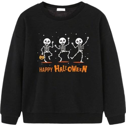 Toddler Halloween Pullover, Long Sleeve Round Neck Pumpkin, Skull Ghost Printed Tops 1-9T