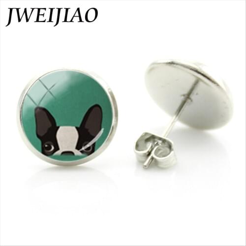 JWEIJIAO Fashion Women Girl Stud Earrings Pet Dog Glass Dome Round Earrings Party Wedding Jewelry Gift Wholesale A122