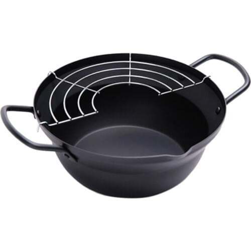 Easy Pour Non Stick Coating Tempura Fryer Pot with Oil Drip Drainer Rack Made in Japan Mini Deep Fry Pan