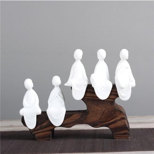 Ceramic handcrafts buddha statues monk tea pet home decoration 5pc/set ornaments figurines landscape