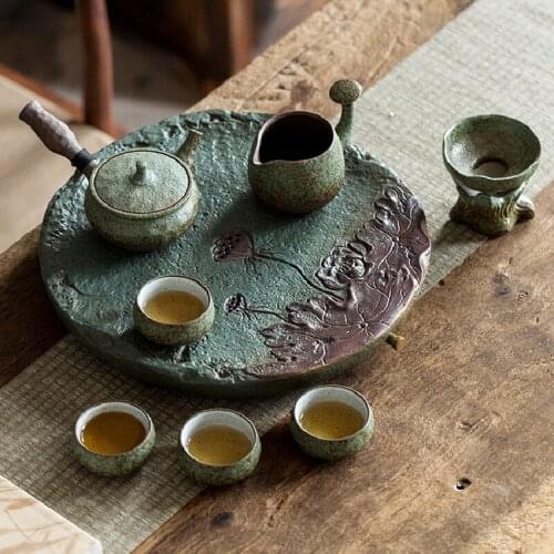 Ceramic Chinese Tea Tray Water Storage Drainage Dry Bubble Eco Friendly Simple Tea Tray Vintage Bandeja Household Product DF50CP