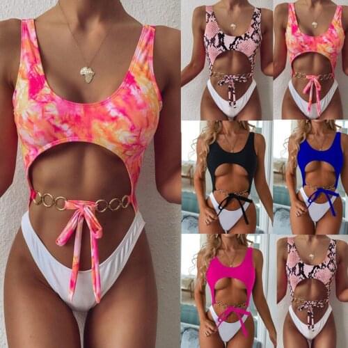 5-Color Swimsuit 2020 New Womens Seperated Swimwear Eyelet Bikini Bow Stitching Swimsuit leopard bikini swimwear bathing suits