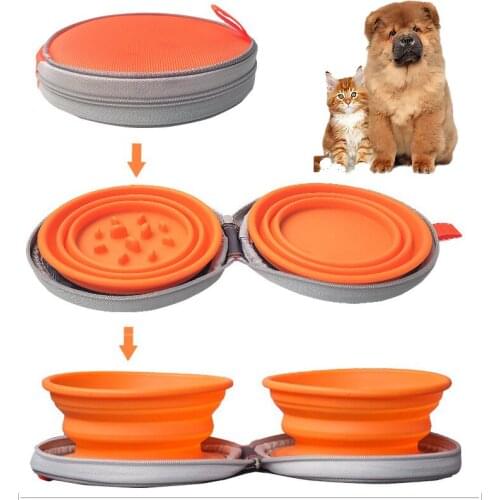 Pet Dog Choking Prevention Slow Food Bowl Outdoor Folding Double Bowl Travel Slow Food Bowl Pet Cat Bowl