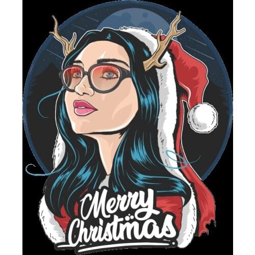 Fashion Christmas girl Patch For Clothing Iron-On Transfers For T-Shirt DIY Washable Sticker Deer Patch Heat Transfer Sticker