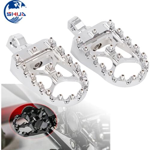 2Pcs Motorcycle MX Style Wide Foot Pegs Footrest Chrome For Harley Dyna Road King Sportster XL883N Touring Fat Bob FXDF