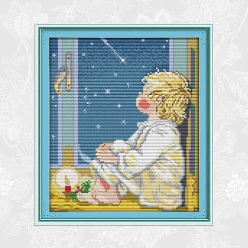 Joy Sunday Needlework,DIY Handmade Cross Stitch,Look at the Stars Patterns Counted Printed Cross-stitch Embroidery Set