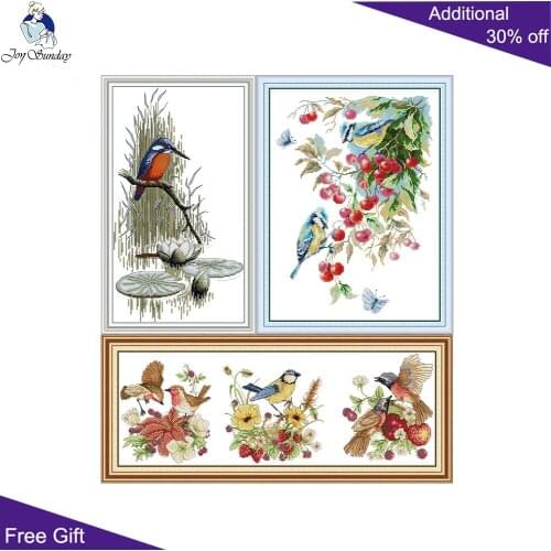 Joy Sunday Riverside Cherry Tree Season Birds DA430 DA434 DA443 Counted and Stamped Home Decor Animal Cross Stitch kits
