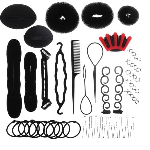 40pcs/set Women Diy Hair Styling Accessories Kit Magic Donut Bun Maker Hairpins Ties Fast Twist Modelling Hairdress Braid Tools