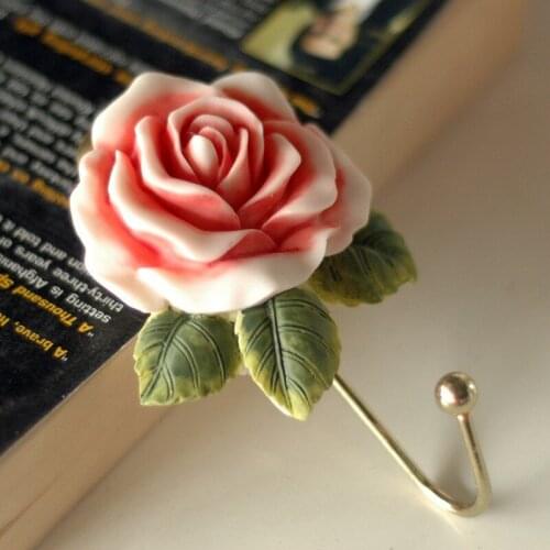 Wall Sticky Hook Mounted Hanger Rose Flower Resin for Coat Hat Robe Towel Useful