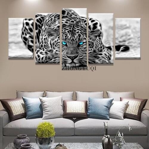 Wall Art Canvas Painting Gate Pictures 5 Pieces Modern Cheetah Abstract Posters Home Decor For Living Room Modular Picture