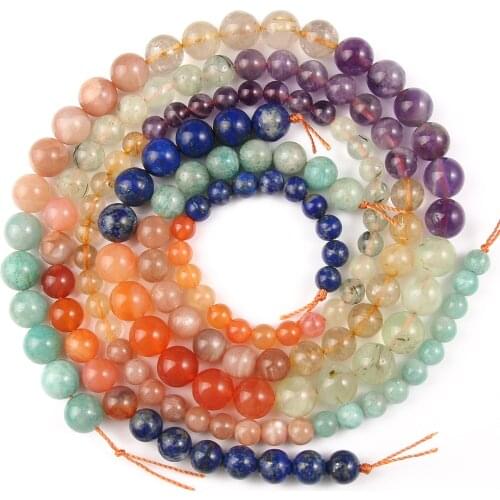 Natural Mixed 7 Chakra Gems Beads Round Loose Stone Beads for Jewelry Making DIY Yoga Bracelet Healing Reiki Energy Jewelry 15