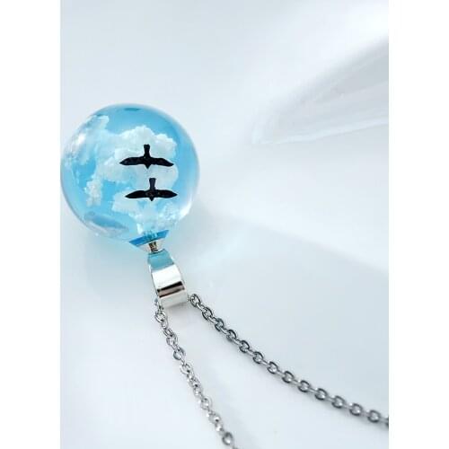 White Clouds Blue Sky Birds Glass Ball Pendant Necklace Terrarium Fashion Necklaces for Women Statement Necklace