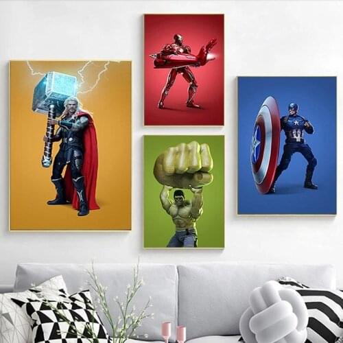 Canvas Prints Bedroom Marvel Avengers Creativity Posters Superhero Iron Man Hulk Wall Art Painting Decor Living Room Decoration