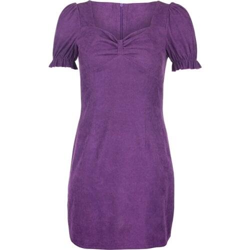 Kpop Puff Sleeve Sexy Low Collar Slim Purper Dresses Woman Elegant Simple High Street Female Fashion Party Club y2k Mini Dress