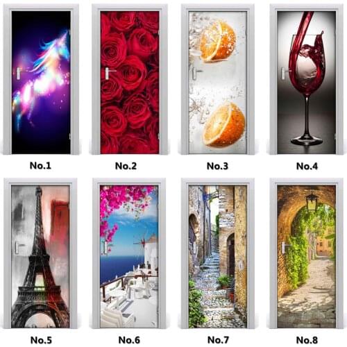 Custom Size 3D View Door Sticker Vinyl Self-adhesive Waterproof Removable Wallpaper Wall Art Mural Decals Home Decoration
