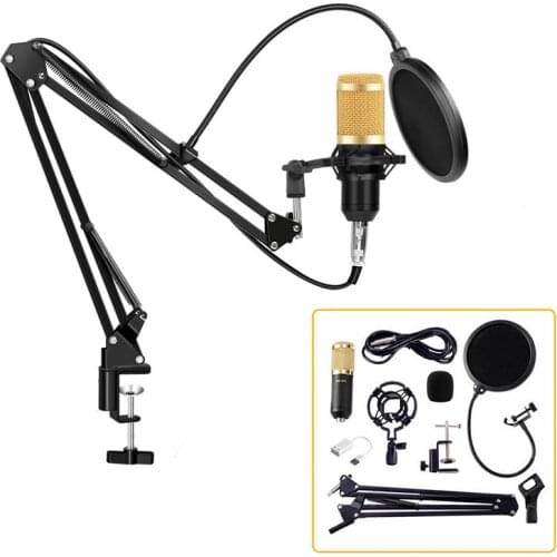 BM800 Microphone Professional Condenser Audio Mic Karaoke KTV Studio Record Vocals Effect Sounds with Stand Holder Pop Filter