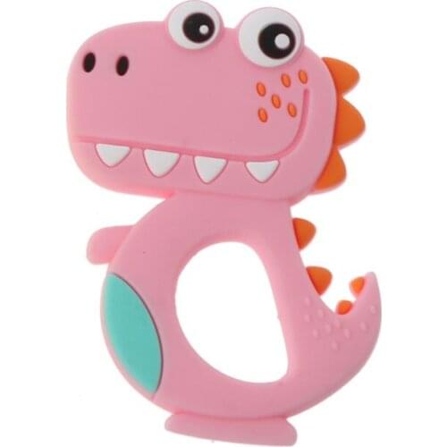 Food Grade Silicone Teethers DIY Animal Dinosaur Baby Ring Teether Infant Chew Charms Kids Teething Gift Toddler Toys Q1FE