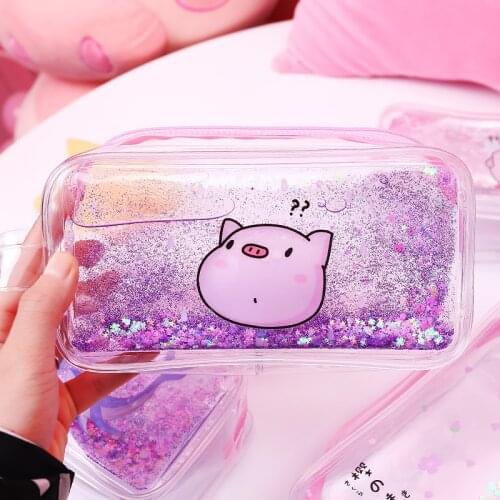 Quicksand Transparent Pencil Case Kawaii Pencilcase School Pen Case for Girls Cosmetic Pencil Bag Box School Supplies Stationery
