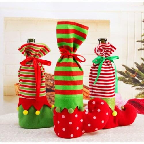 Christmas Wine Bottle Cover Clothes Candy Bag Xmas Santa Reindeer Home Decor