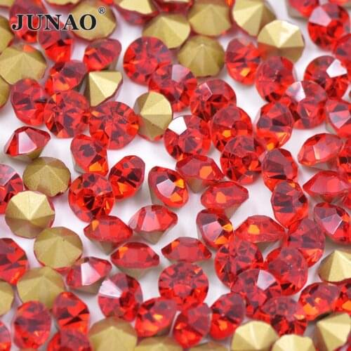 JUNAO SS 6 8 10 12 16 20 30 Red Color Glass Nail Rhinestone Appliques Point Back Strass for Face Nail Crystal Stickers Crafts