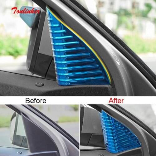 Tonlinker Interior Front Door Window Triangle Cover sticker for Volkswagen T-ROC 2018-19 Car styling 2 PCS Metal Cover stickers