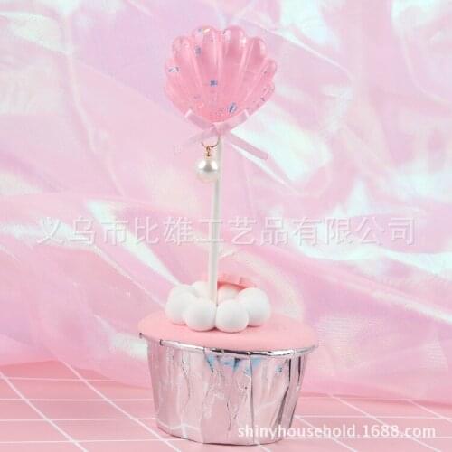 1PC Colorful Shell Cake Topper Happy Birthday Decoration Little Mermaid Theme Party Cupcake Topper Under the Sea Party Supplies