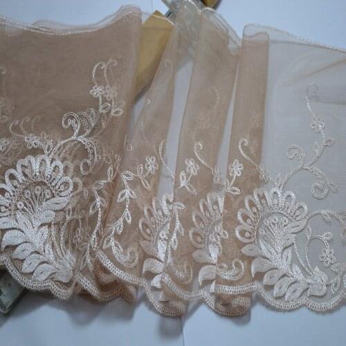 10Meters Handmade Hair Decoration 19cm Wide Champagne Skin Lace Trim Wedding Dress Skirt Bra Fabric Accessories