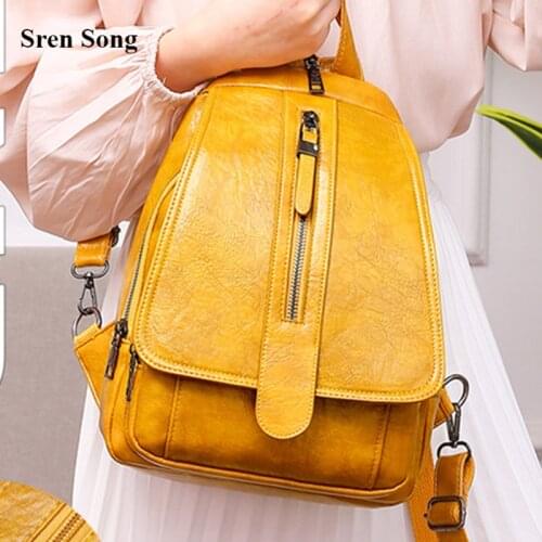 Large Capacity Women Backpack Soft Leather Student School Bag Double Zipper 2020 new Fashion Shoulder Bag Female Travel Bag