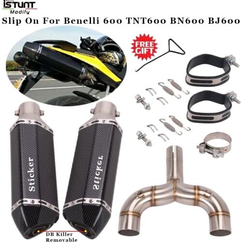 Motorcycle Exhaust For Benelli 600 TNT600 BN600 BJ600 Slip On Modified Double Outlet Middle Link Pipe Escape Muffler DB Killer