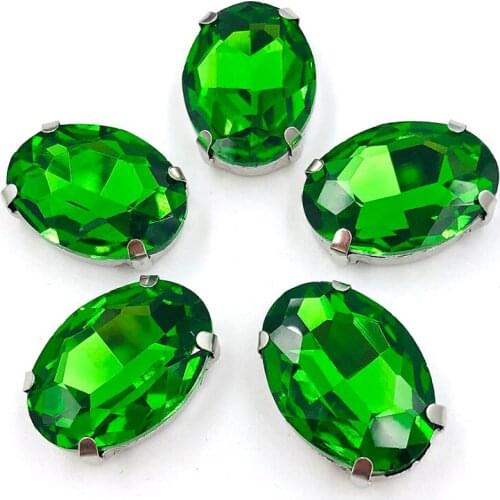 Grass green oval shape crystal glass sew on rhinestones with claw loose rhinestones diy/Dress Decoration Accessory