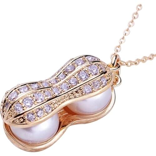 Womens Fashion Jewelry Imitation Pearl Clavicle Chain Peanut Pendant Necklace