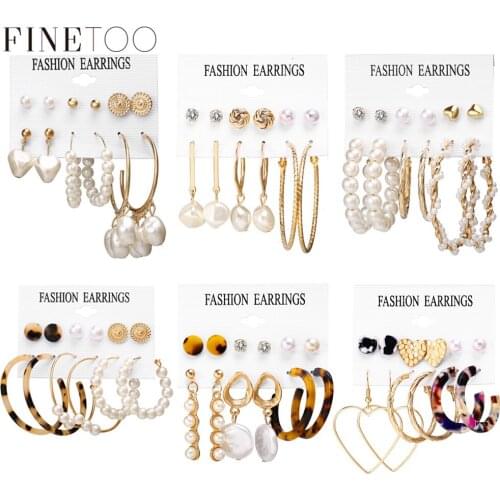 Fashion Geometric Acrylic Pearl Earrings for Women Boho Big Circle Leopard Tortoise Shell Stud Earrings Set Brincos Jewelry