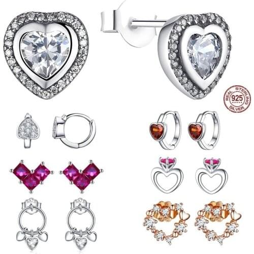 Gift 925 Sterling Silver Love Small Stud Earrings for Women Rose Gold Clear CZ Earrings Women Fashion Jewelry Brincos WEUS473
