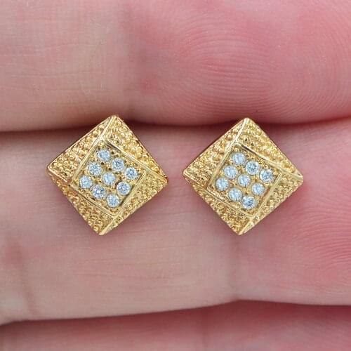 Fashion Jewelry Gold Color Clear Zircon CZ Stylish Geometric Square Block Stud Earrings for Women