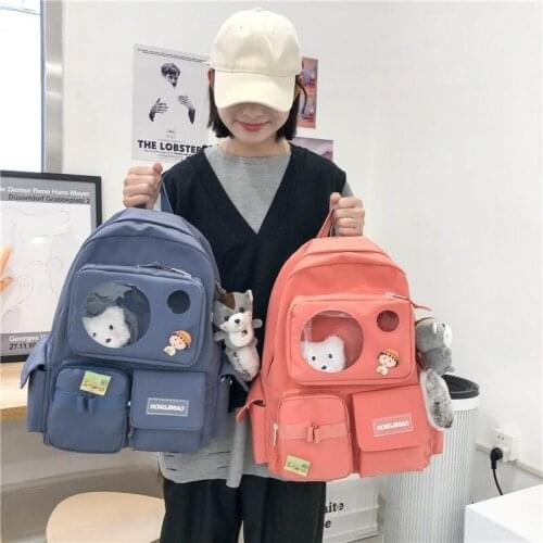 Multi-pocket Solid Color Womens Backpack Large Capacity Schoolbag For Girls Leisure All-match Travel Backpacks