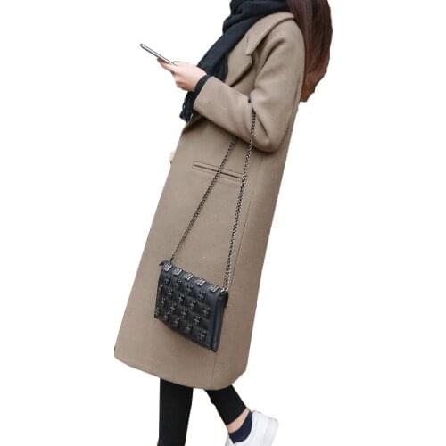Womens Wool Coat New Fashion Long Woolen Coat Single Breasted Slim Type Female Autumn Winter Wool Coats Casaco