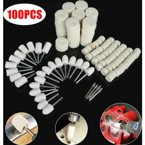 100PCS Wool Felt Mounted Mandrel Polishing Buffing Wheels Grinding Bits Kit Multifunctional For Dremel Tool Attachment