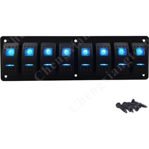 12v 24v Car Boat 8 Gang Aluminum Rocker Switch Panel Blue Led 5Pin SPST On Off Toggle Switch DIY Accessories