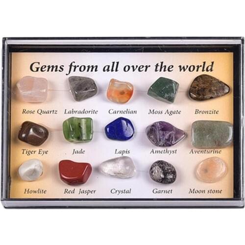 15pcs Natural Mineral Gemstone Rocks Crystal Polished Science Stones Collection Supplies Valentines Day Present Gift