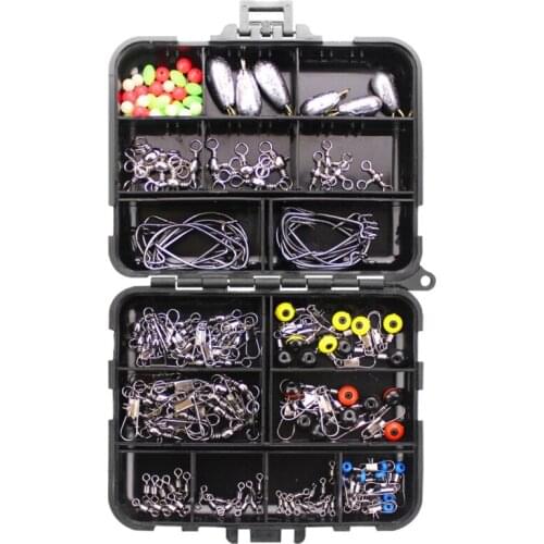 160pcs/box Fishing Accessories Kit Jig Hooks Fishing Sinker Weights Fishing Swivels Snaps Set With Fishing Tackle Box