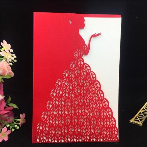 Free Shipping 1X Laser Cut princess Wedding Invitations Cards For girls Birthday Sweet 15 16 Quinceañera Party Invite Bridal