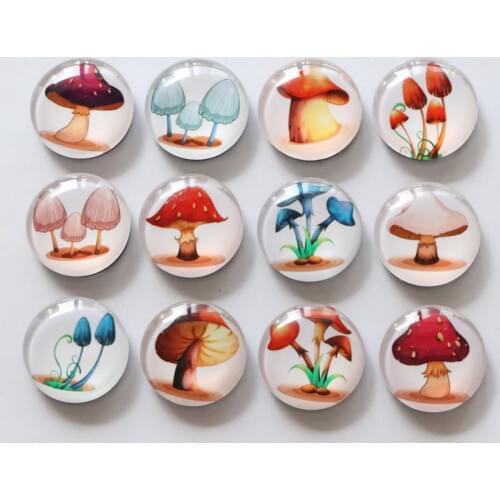 Free shipping (12pcs/lot)Cute Mushroom Fridge Magnets Round Message stickers for gift Refridgerator Magnet Home Decor Party Gift