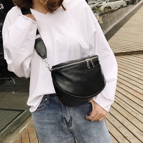 Black Waist Bag Fashion Wild PU Chest Bags Casual Simple Messenger Mobile Phone Bag Women Shoulder Bags With Zipper