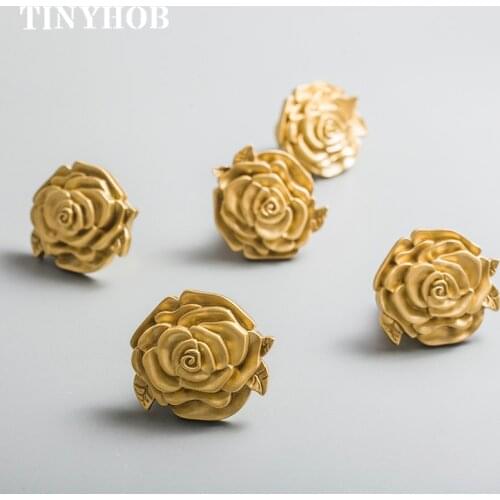 European Rose Shape /Solid brass Door knob Furniture Handles Drawer Pulls Kitchen Cabinet gold Knobs and Handles