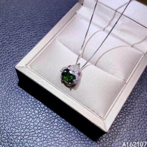 Exquisite Jewelry 925 Sterling Silver Inlaid Natural Diopside Girl Luxurious Lovely Bird OL Style GEM PENDANT NECKLACE Support D