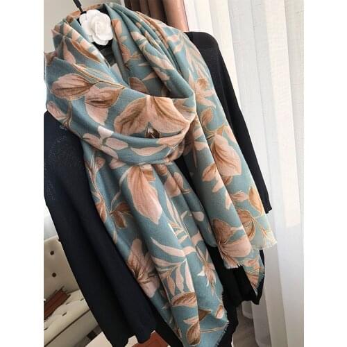 Printed Floral 100% A touch of gray and green ~ cashmere scarf women autumn and winter thin high-end long ring cashmere shawl