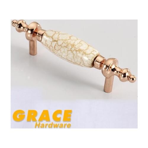 Ceramic Handle European Furniture Antique Cabinet Drawer Chest Door Knob Rose Gold (C.C:76mm,L:128mm)