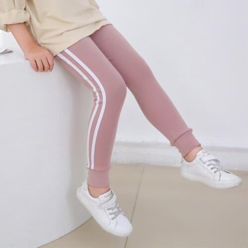 2021 Fall/Winter Girl Pants Pure Color Side Stripe Sports Leggings for Kid Girls Sweatpants Kids Leggings Sport Trousers Outwear