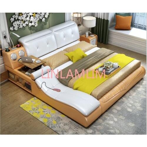 Real Genuine leather bed frame massage Soft Beds Home Bedroom Furniture camas lit muebles de dormitorio yatak mobilya quarto bet